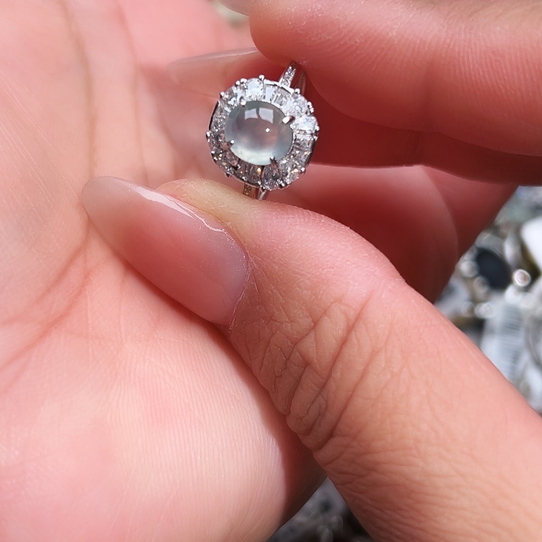 翡翠银S925镶嵌戒指缅甸天然A货翡翠戒指