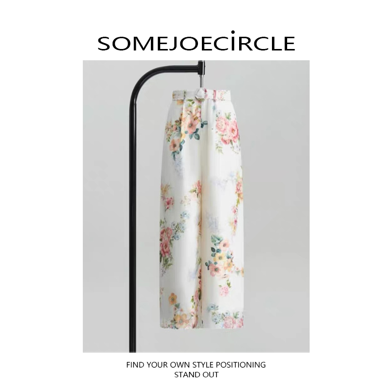 SOMEJOECIRCLE【Fab渠道】梦境花园桑蚕丝亚麻度假风休闲裤Z7175