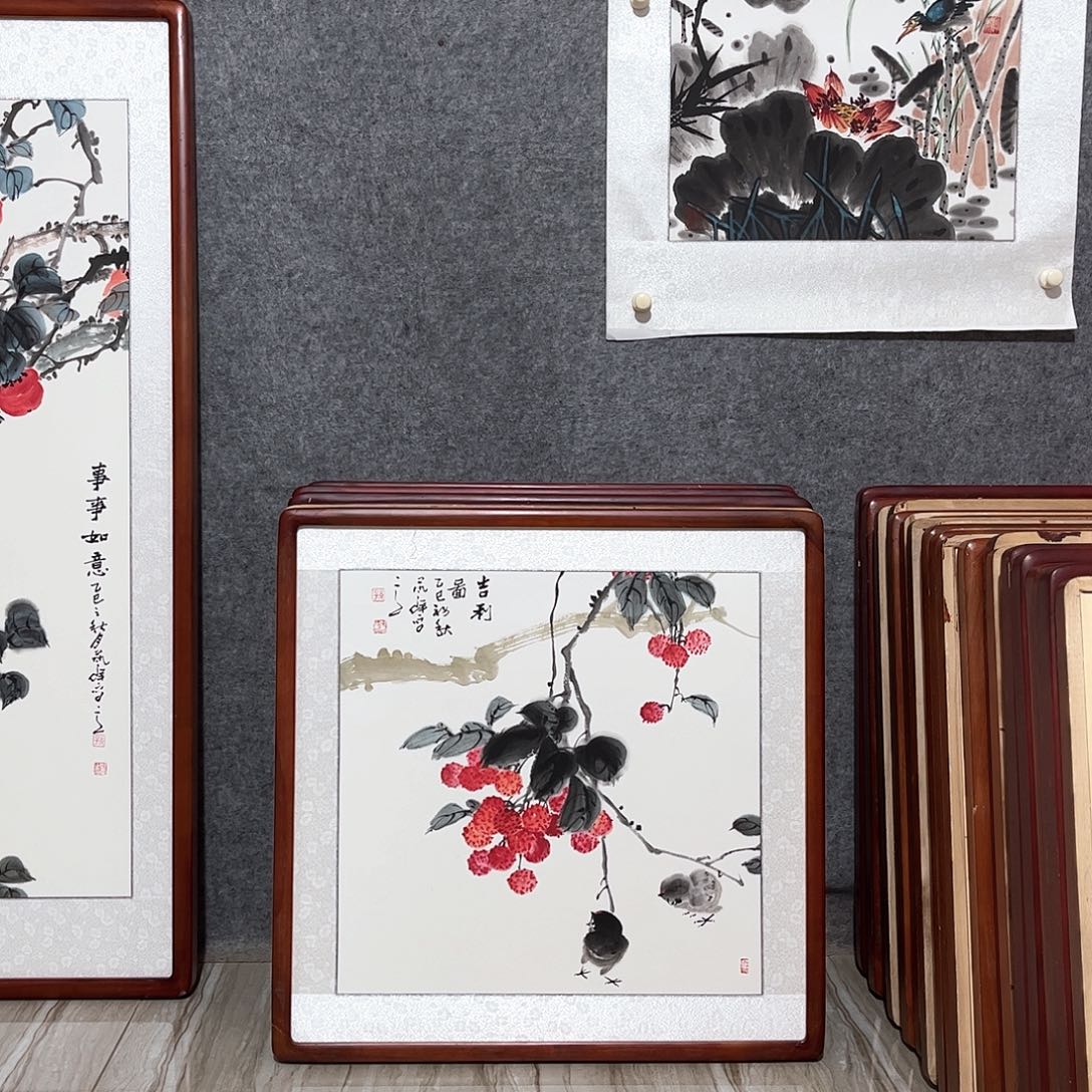 国画书画作品带框63×63