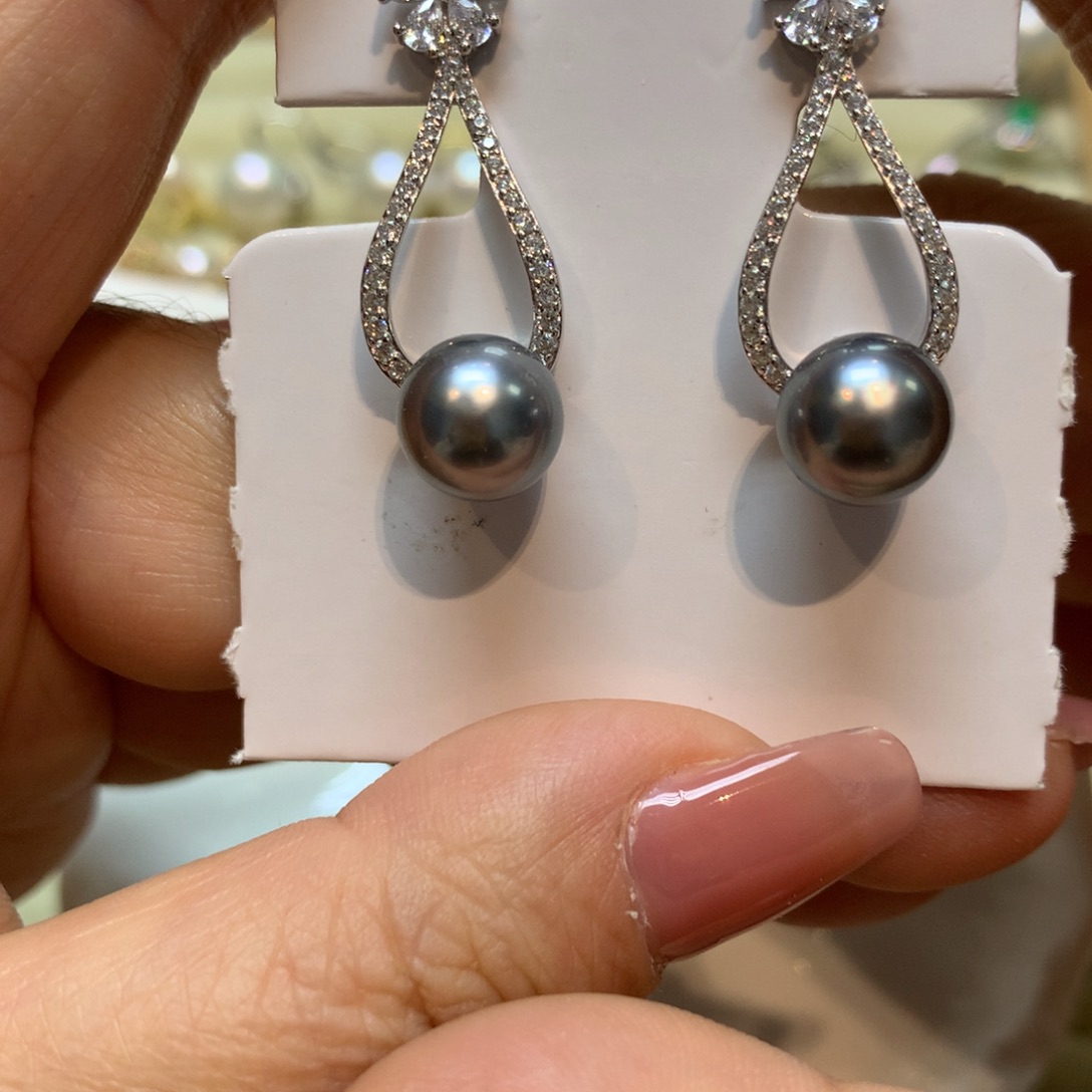 海水珍珠耳饰银S925镶嵌