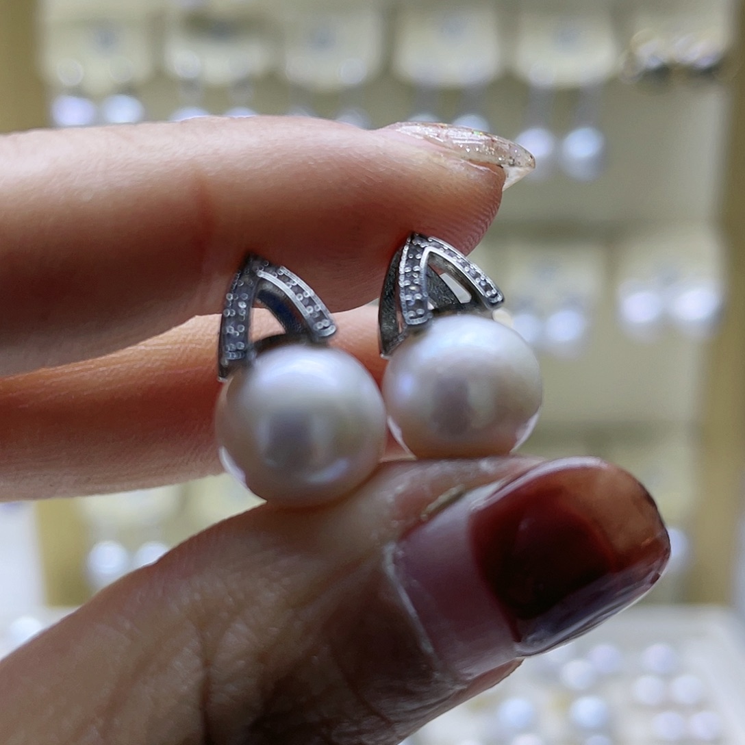 淡水珍珠耳饰银S925镶嵌