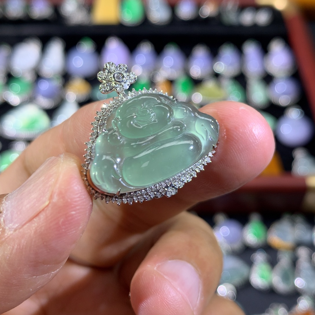 翡翠18K金镶嵌吊坠(不含链)