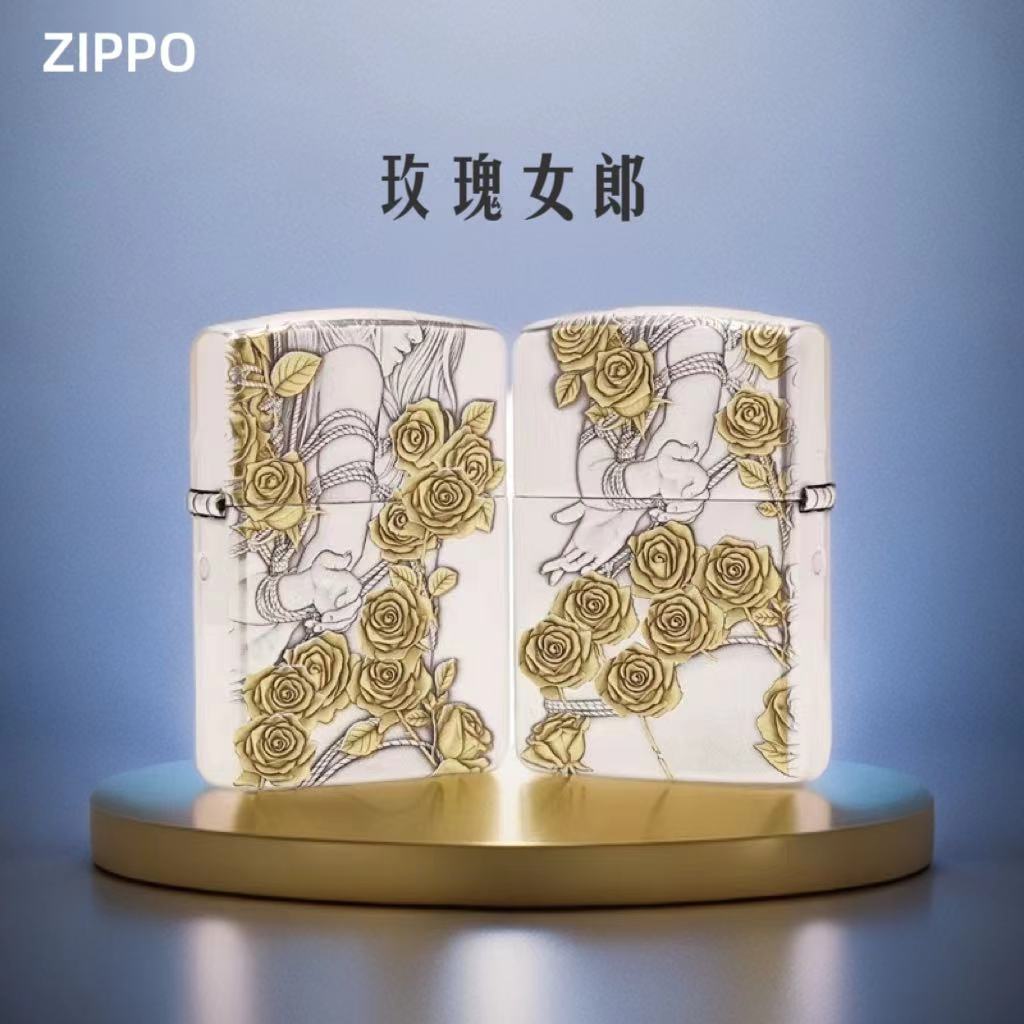 ZIPPO/之宝【玫瑰女郎】镀银双色盔甲正品防风打火机 DY8710GQ