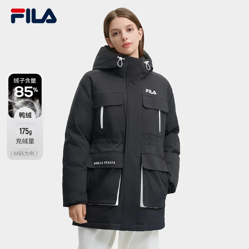 Fila/斐乐秋冬季新款高克重派克服连帽中长款鸭绒F51W549993A