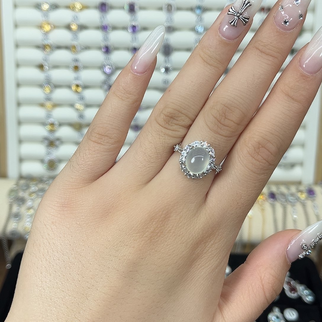 岫玉银S925镶嵌戒指