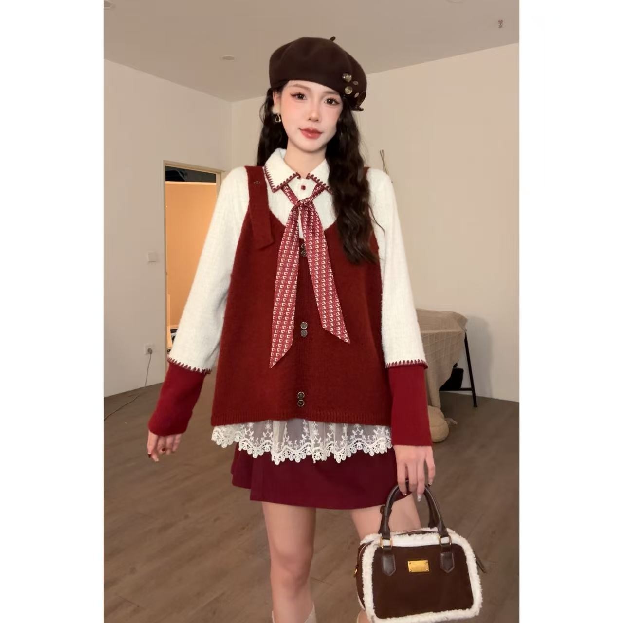 马甲【奶茶啵啵】秋季小众温柔感背带马甲女50099