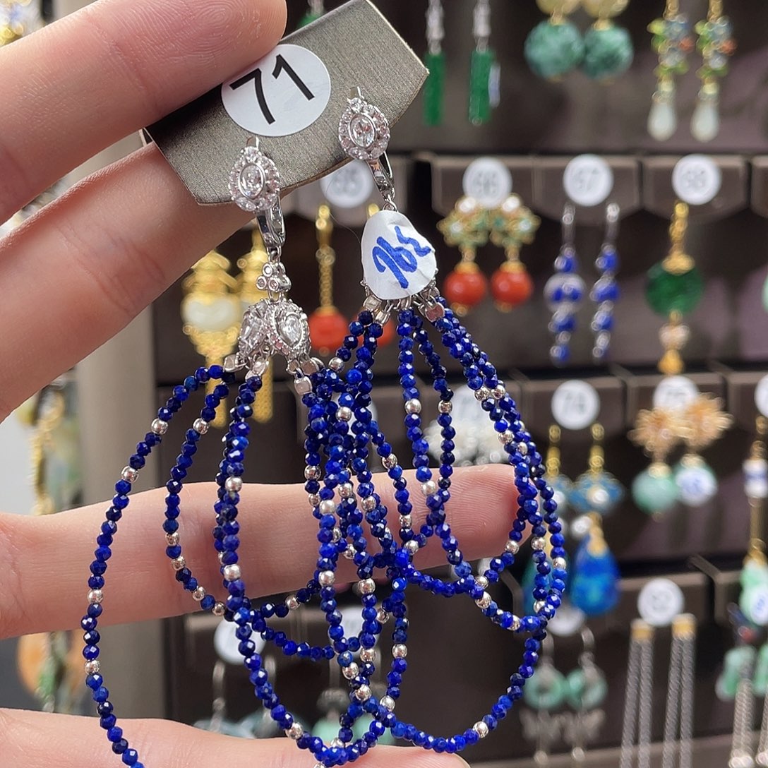 真***爱青金石银S925镶嵌耳饰013jgf