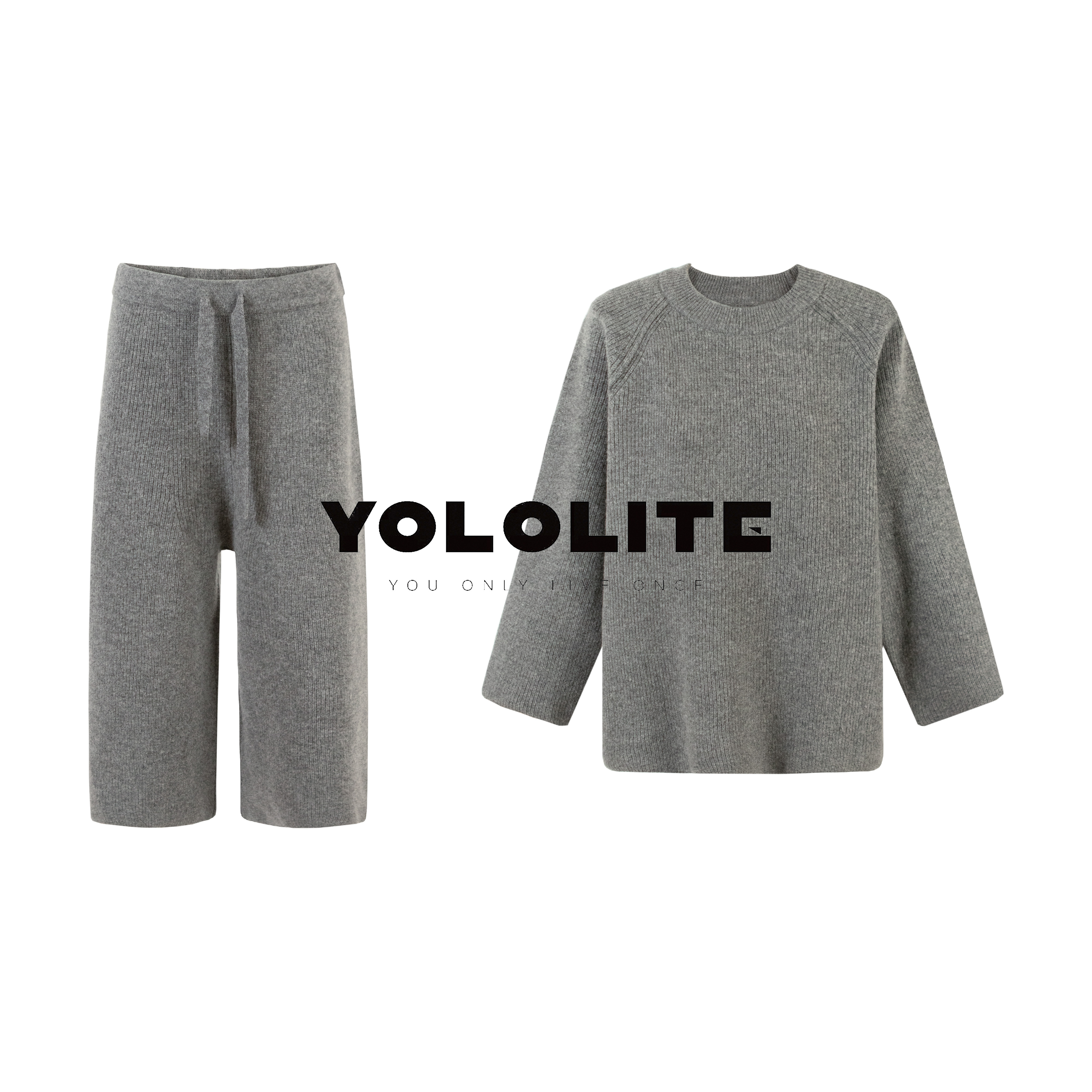 YOLOLITE【灰度】3767冬季新款100%绵羊毛软糯松弛感针织套装