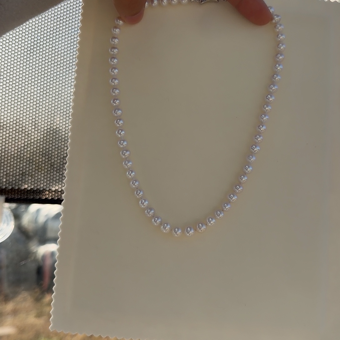 颈饰银S925镶嵌淡水珍珠7-8无核极光镜面炫彩白透粉