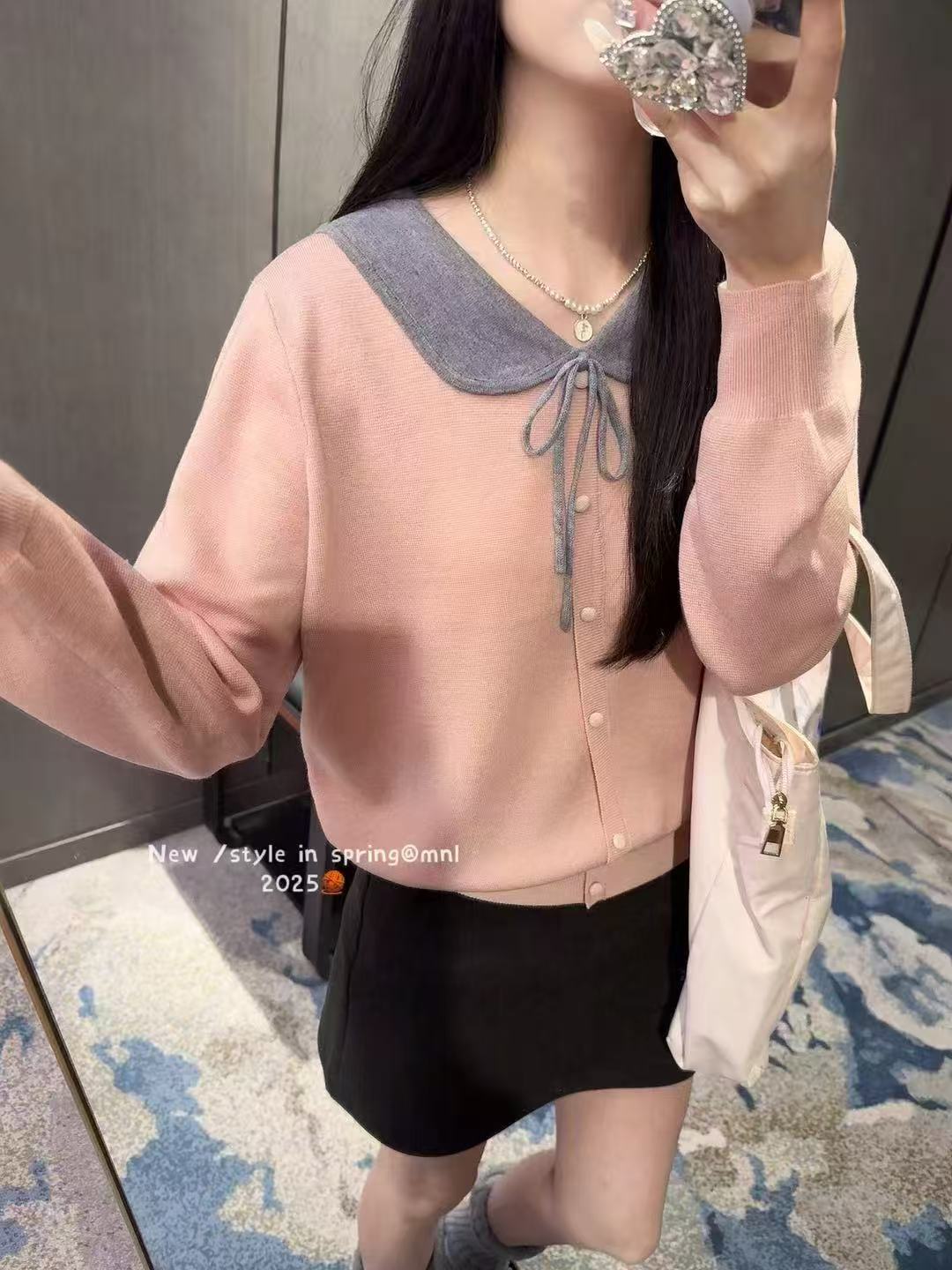 开衫百搭圆领网红毛针织衫甜美风蝴蝶结娃娃领秋季