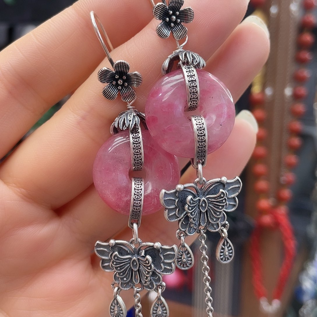 蔷薇辉石银S925镶嵌耳钉利*753gbhhgg