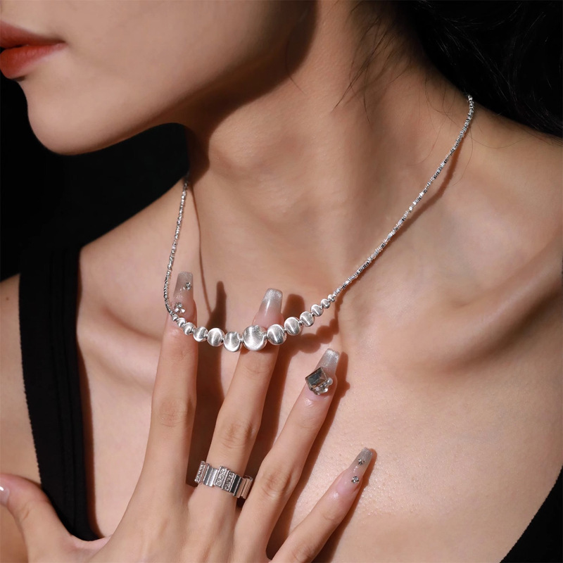 吊坠足银 渐变猫眼碎银子项链小众设计高级感时尚百搭气质锁骨链