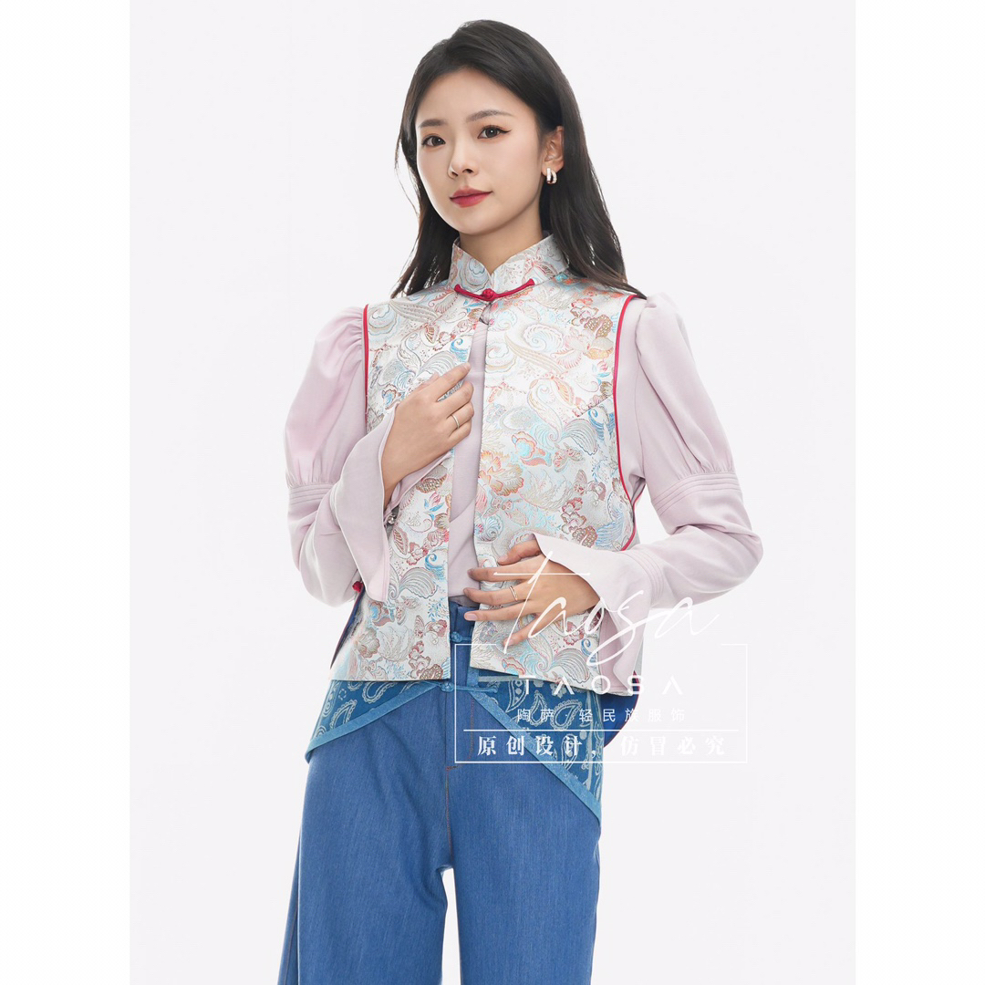 【陶萨】S001 马蹄荷叶边泡泡袖衬衫 可搭配马甲的衬衫原创民族服饰