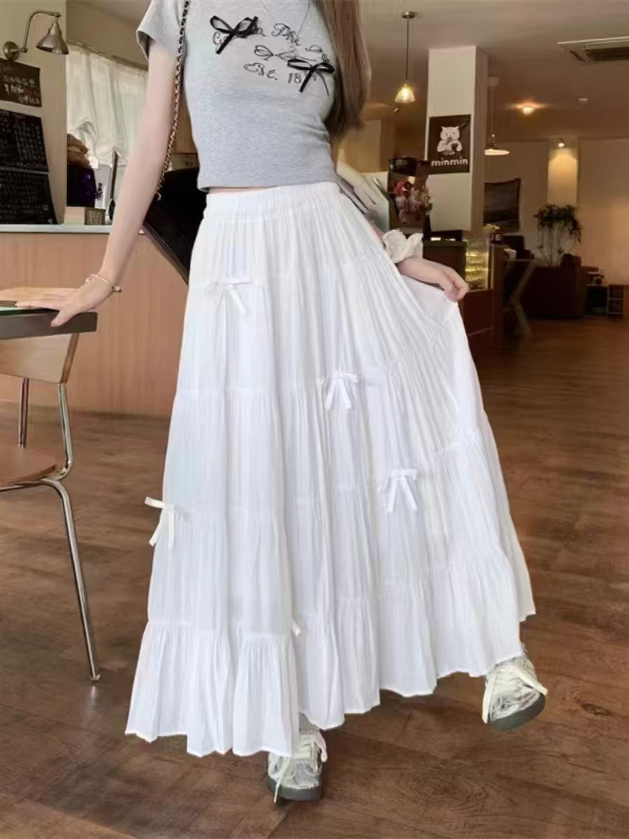 2025新款夏季显瘦百搭蝴蝶结纯色所有身材半身裙不褪色蛋糕裙长裙