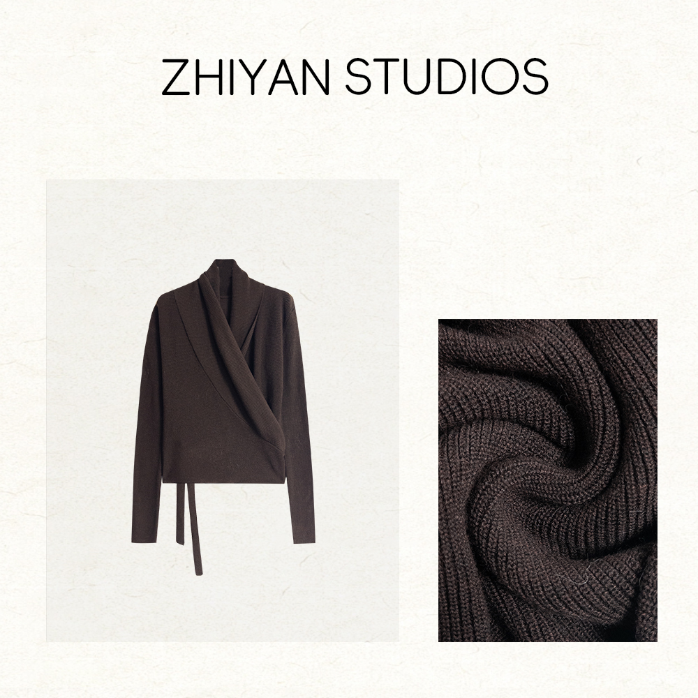 【暮念】高级百搭羊毛绑带交叉毛衣女上衣 60216