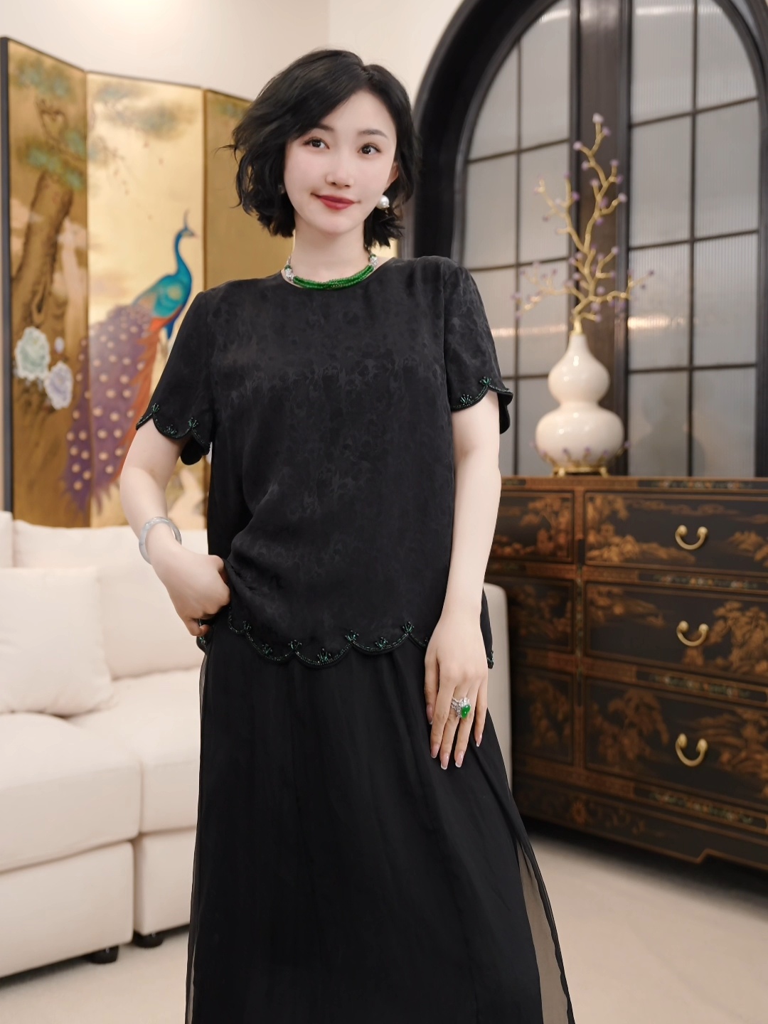 Betty Bairn【春风知意】新中式醋酸提花圆领上衣25B-BW10153
