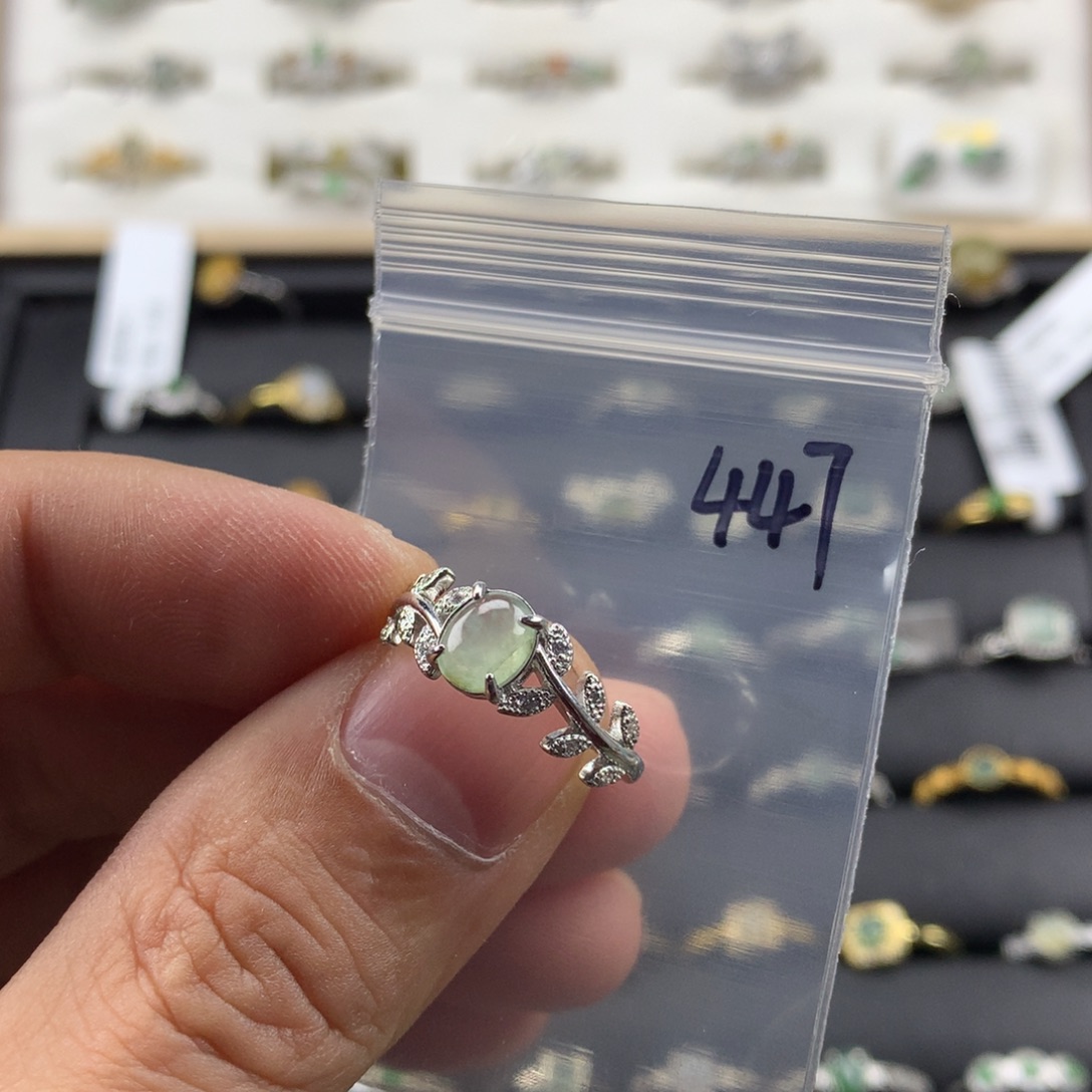 翡翠银S925镀金镶嵌戒指447