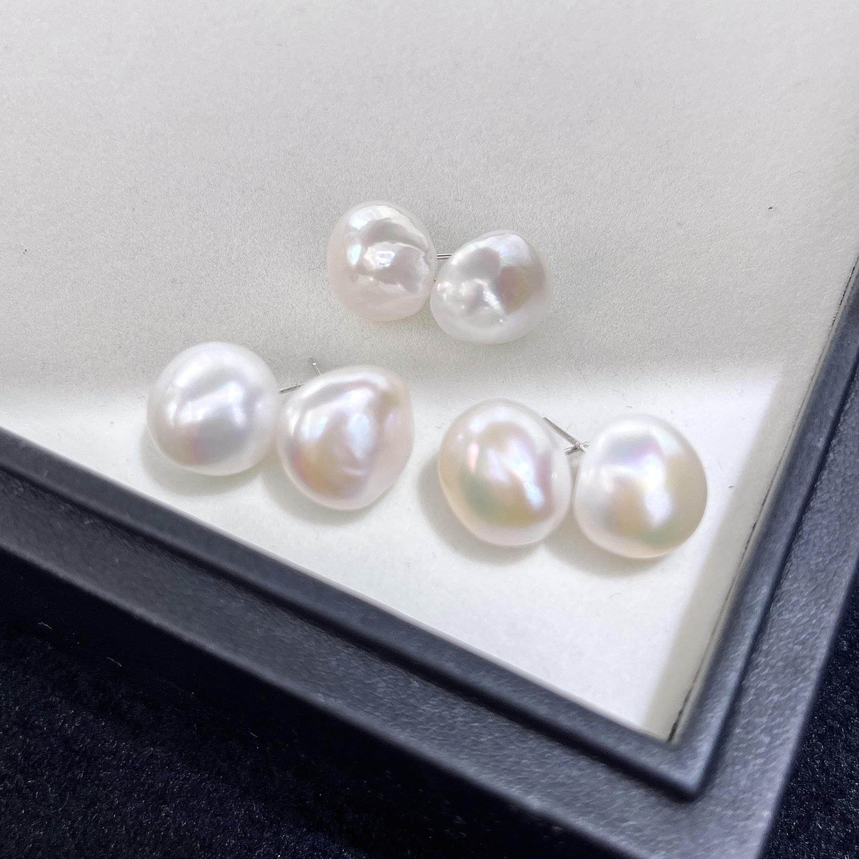 珍珠 无核淡水巴洛克耳钉 13-15MM S925银 多样性发一 R148