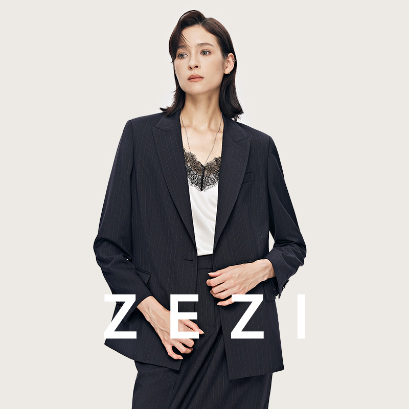 ZEZI清仓-【班霍夫大街套装】NIKKE进口_暗条纹羊毛西装Z13B448J