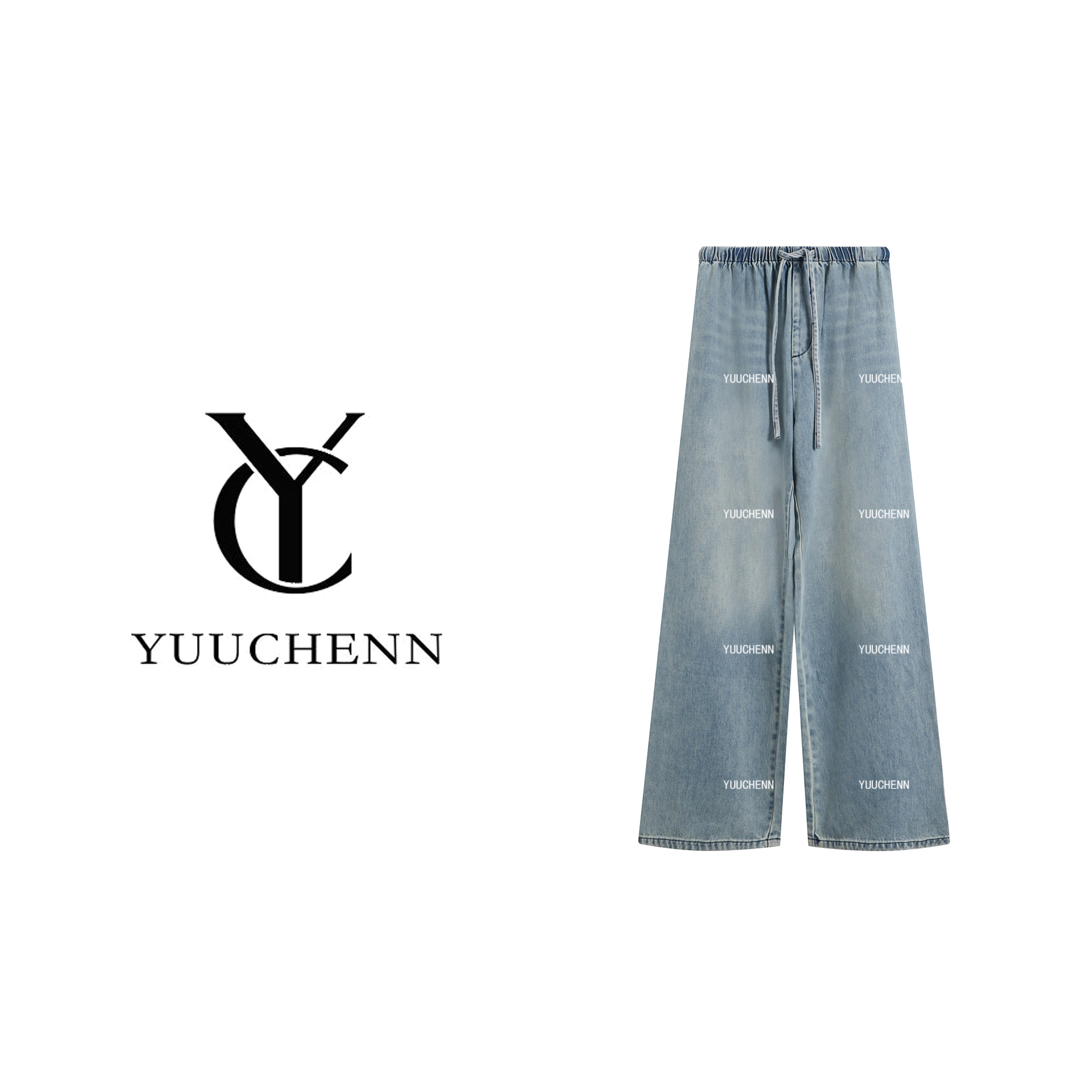 YUUCHENN 直筒裤高腰港风牛仔裤潮流高腰休闲CD1A0346