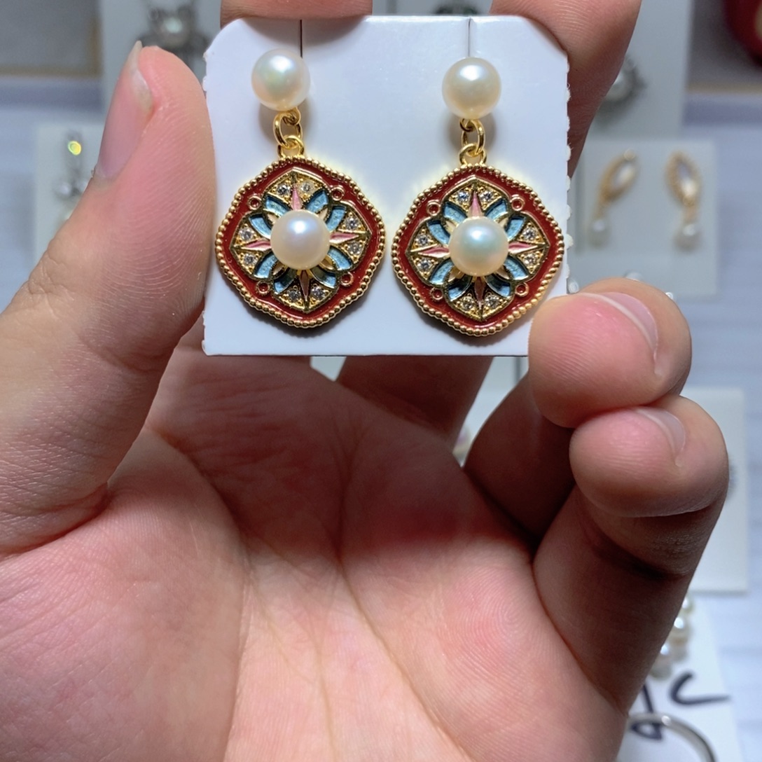 淡水珍珠耳饰银S925镶嵌