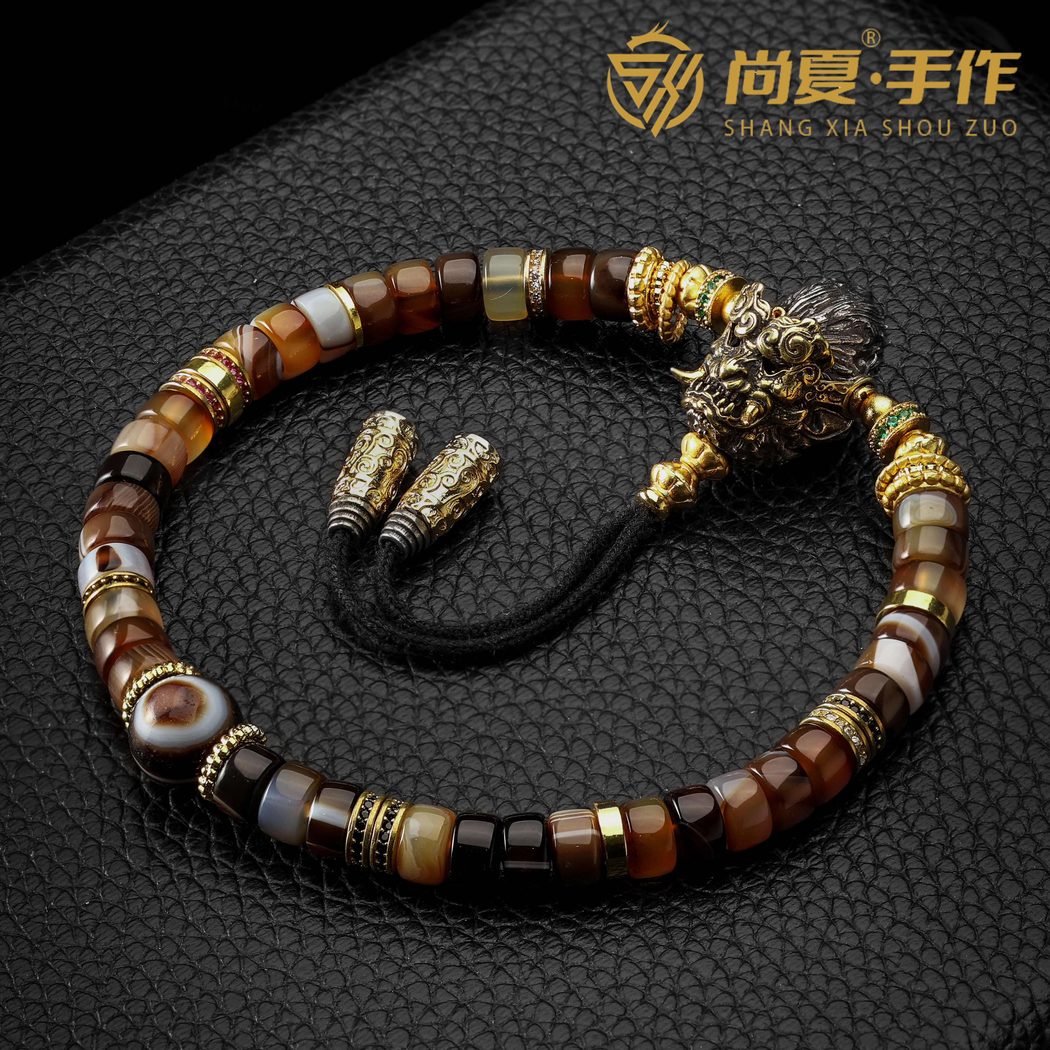 尚夏【天命人铠甲】7MM天然缠丝玛瑙珠改药片猴头手持·多样性发其一