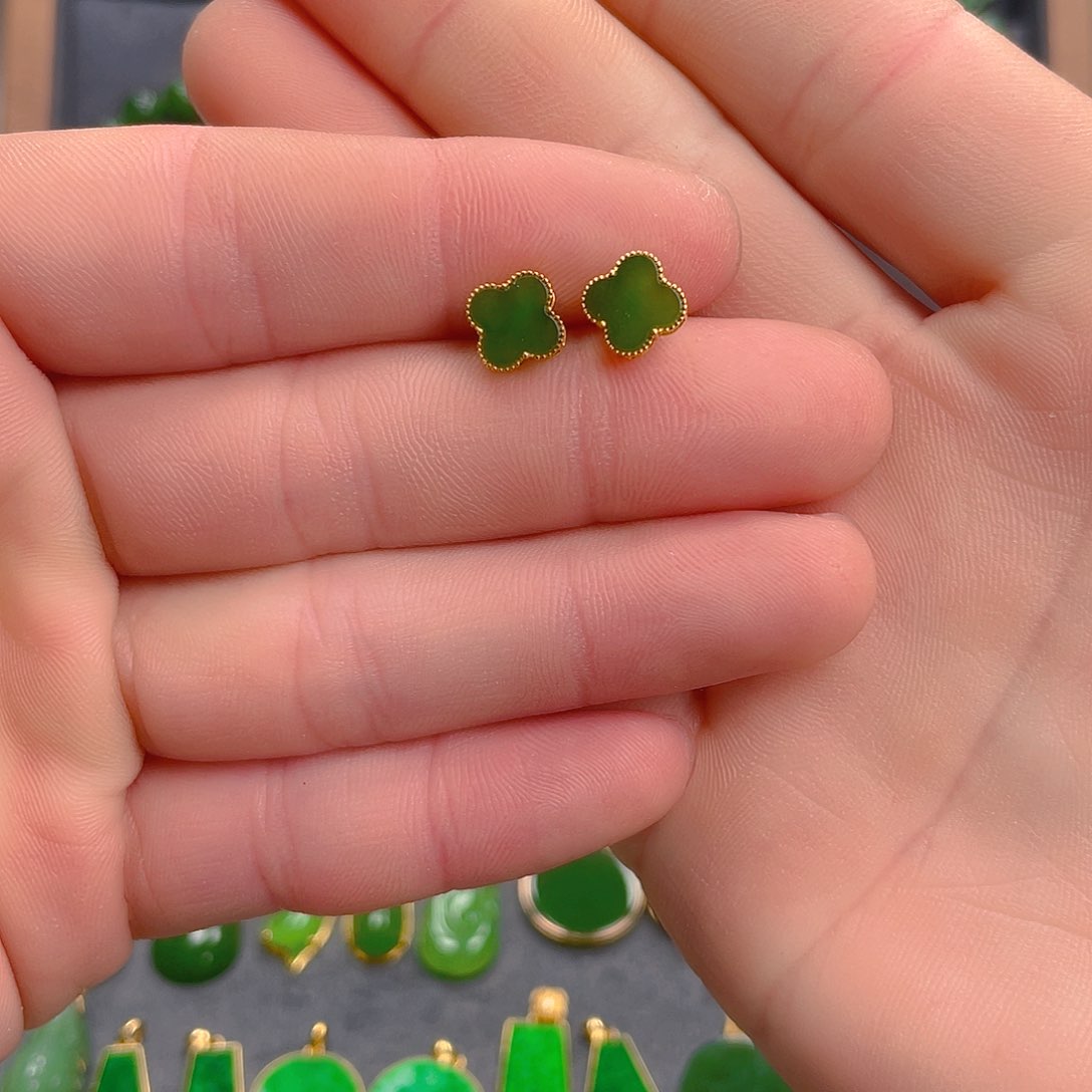 和田玉（碧玉）耳饰18K金镶嵌780