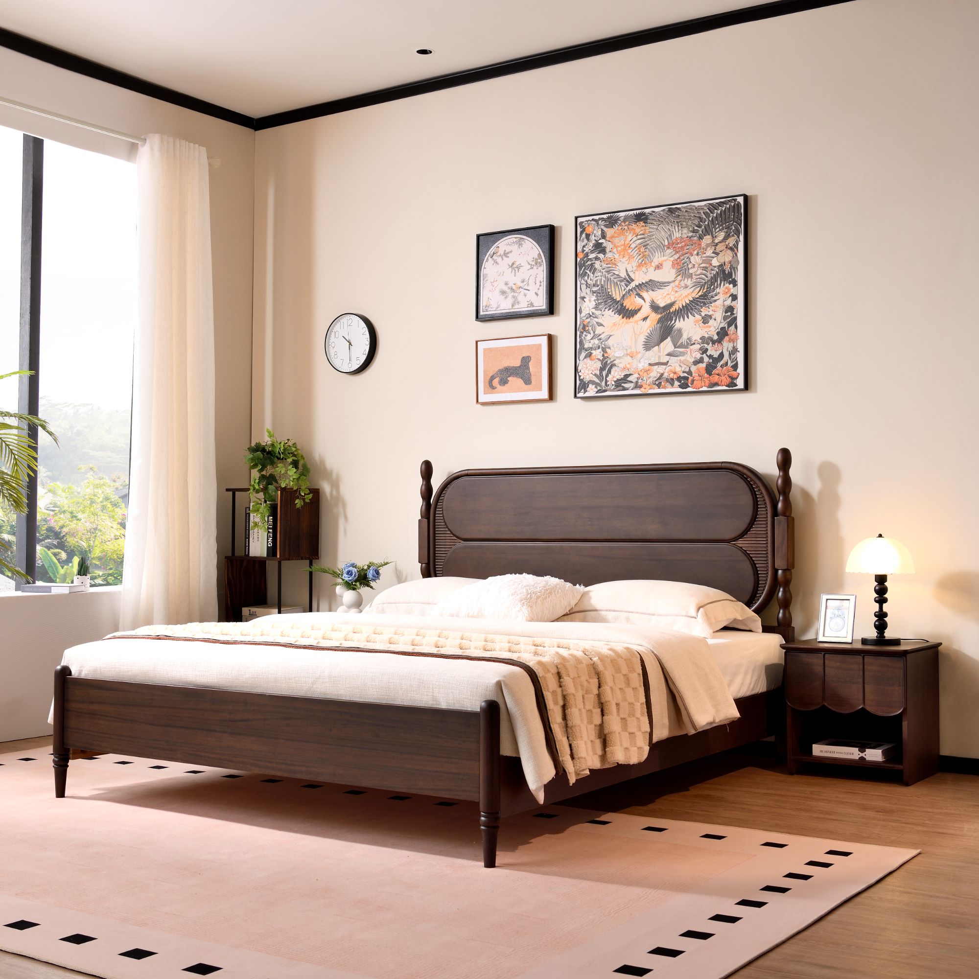 NY119#北美黑胡桃中古风全实木床1.5米婚床1.8米双人主卧大床