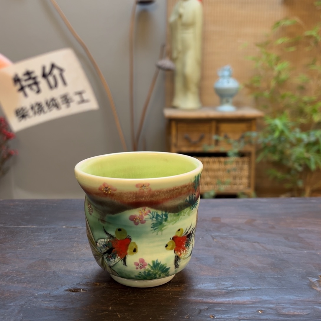 杯柴烧手工手绘陶瓷