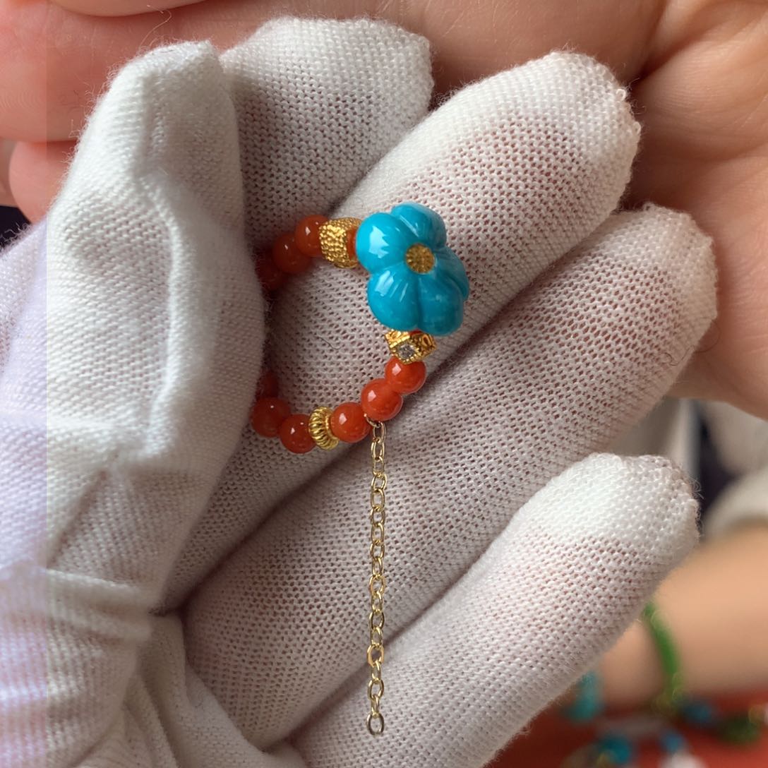 绿松石珠宝奇石18K金镶嵌戒圈