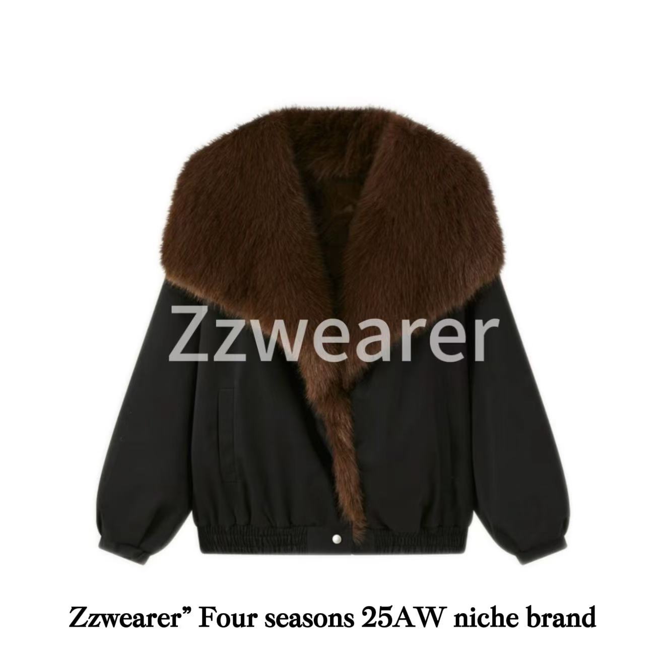 Zzwearer”25/AW“摩卡巴黎”新款大毛领双面派克服外套女高级大气