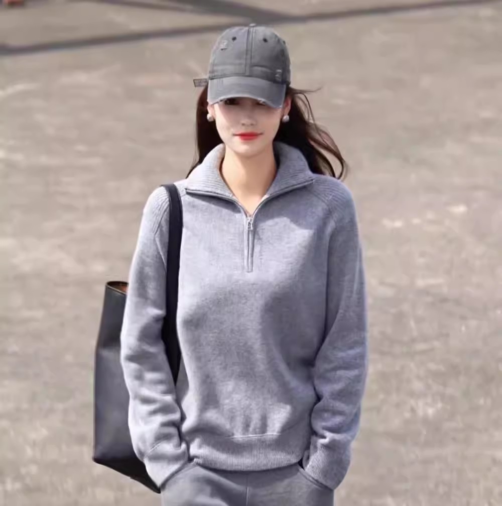 {专柜正品}商场同款2025秋冬宽松半拉链羊毛针织衫套头毛衣538085