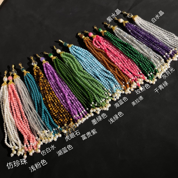 铜合金石英石吊坠 新中式斜跨链流苏国风毛衣链流苏配件