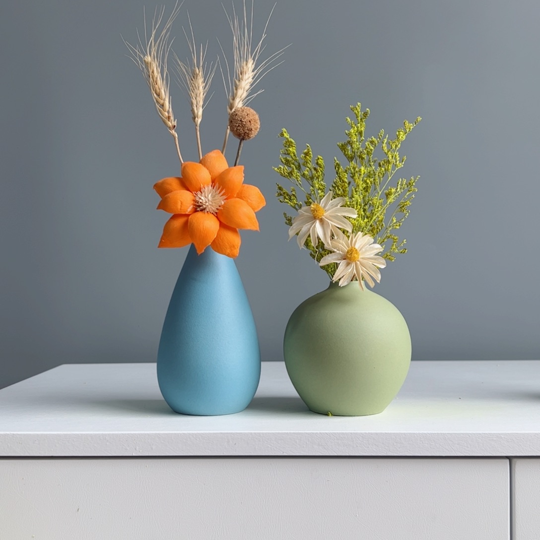 摆件陶瓷小花瓶摆件含花总高约20-30cm