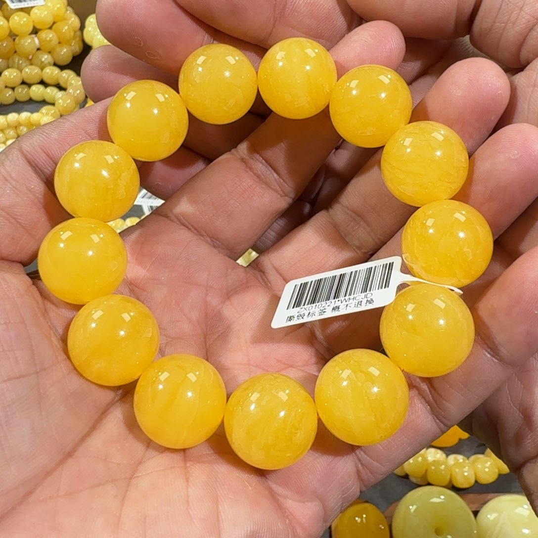 琥珀手链未镶嵌妥*坔18m焦皮同料橘黄蜡手串43.6