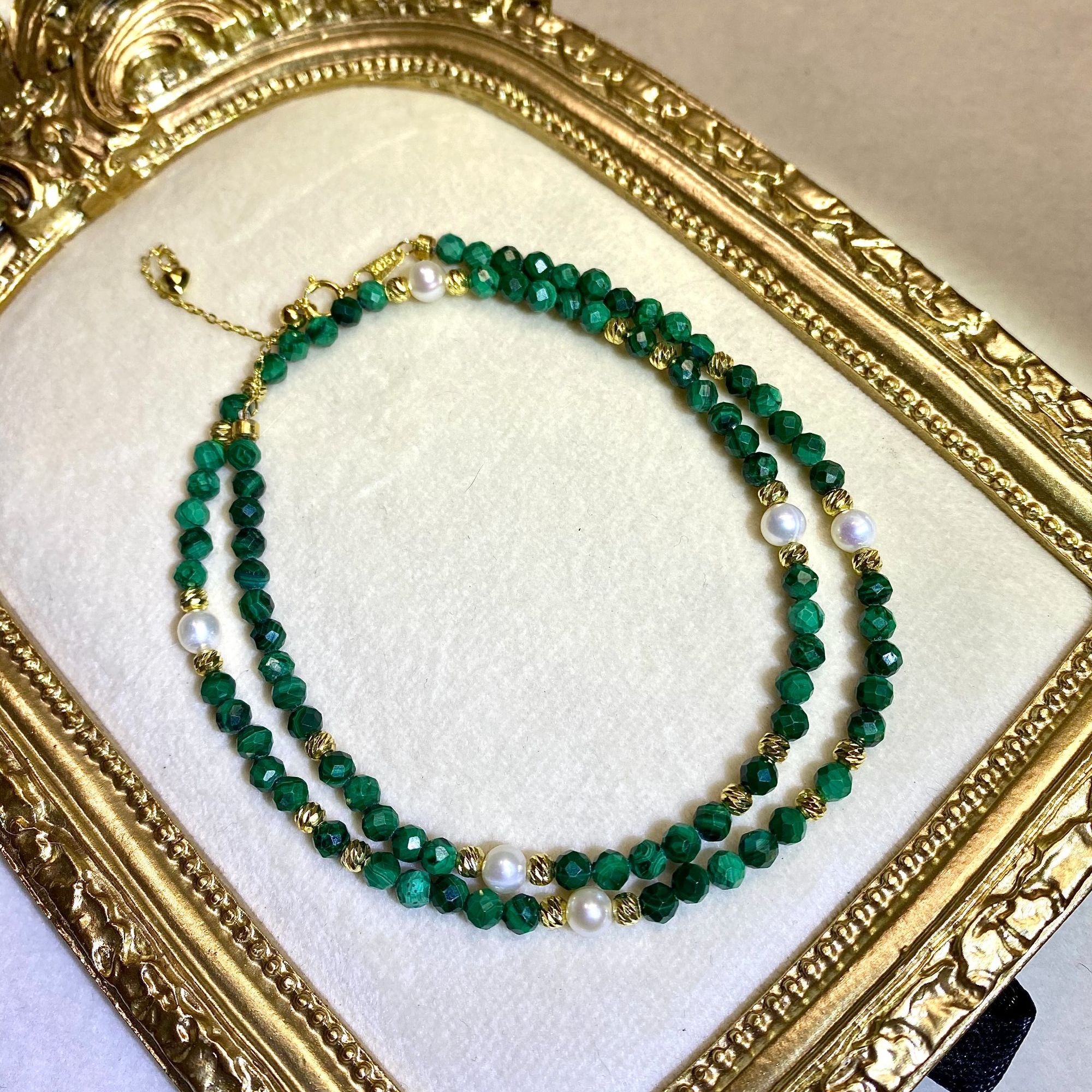 【山珊珠宝】孔雀衔云-孔雀石珍珠项链（01030）气质绿色中古