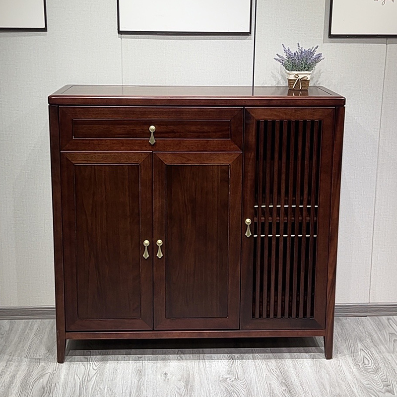 新中式乌金木两门鞋柜家用门厅入户玄关置物矮柜实木三门整装鞋柜