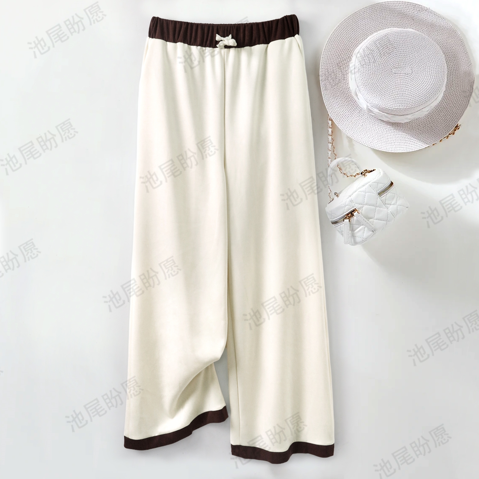 休闲裤女纯色拼色设计感时尚百搭高腰显瘦休闲阔腿裤2025秋冬新款