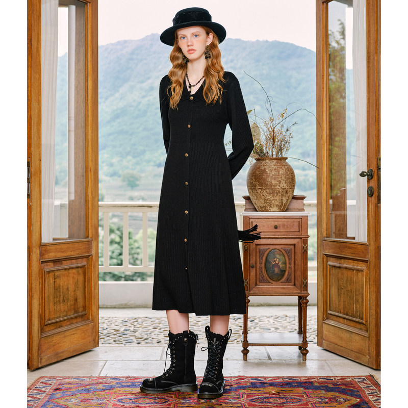【陈大可专享】菀草壹冬季娃娃毛衣领针织裙极简风连衣裙