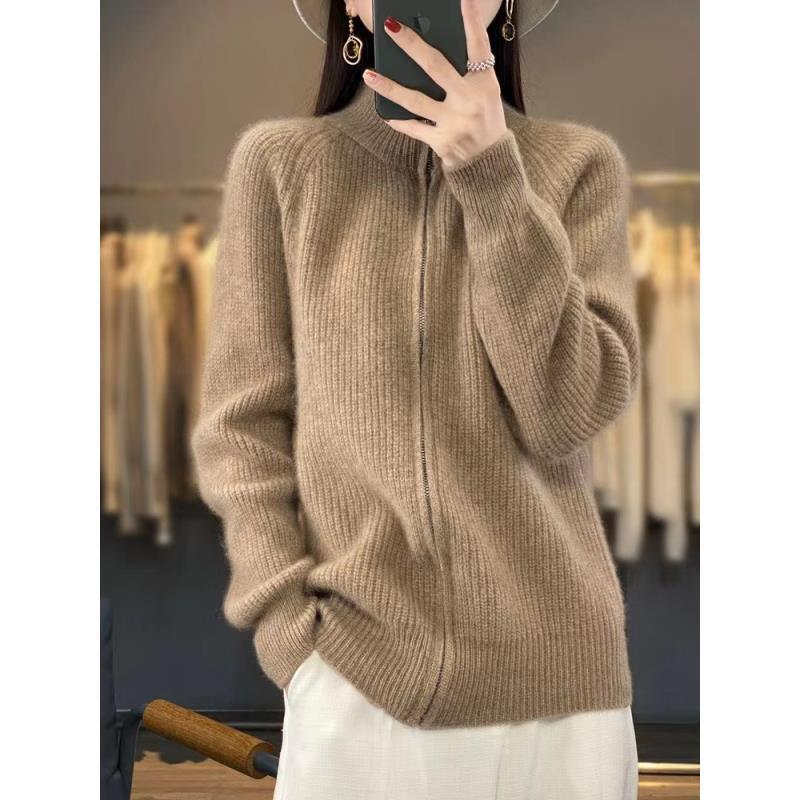 高端加厚拉链开衫长袖秋冬休闲纯色纯羊毛衫NJR858