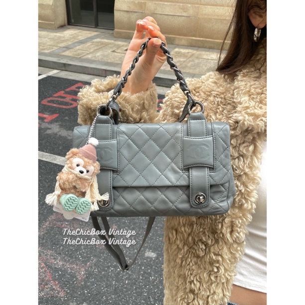 95新 Chanel/香奈儿 只盒/Chanel灰色剑桥邮差斜挎包