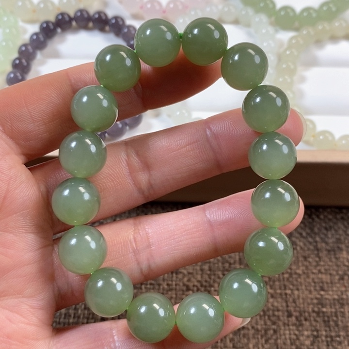 和田玉手串未镶嵌油*菜