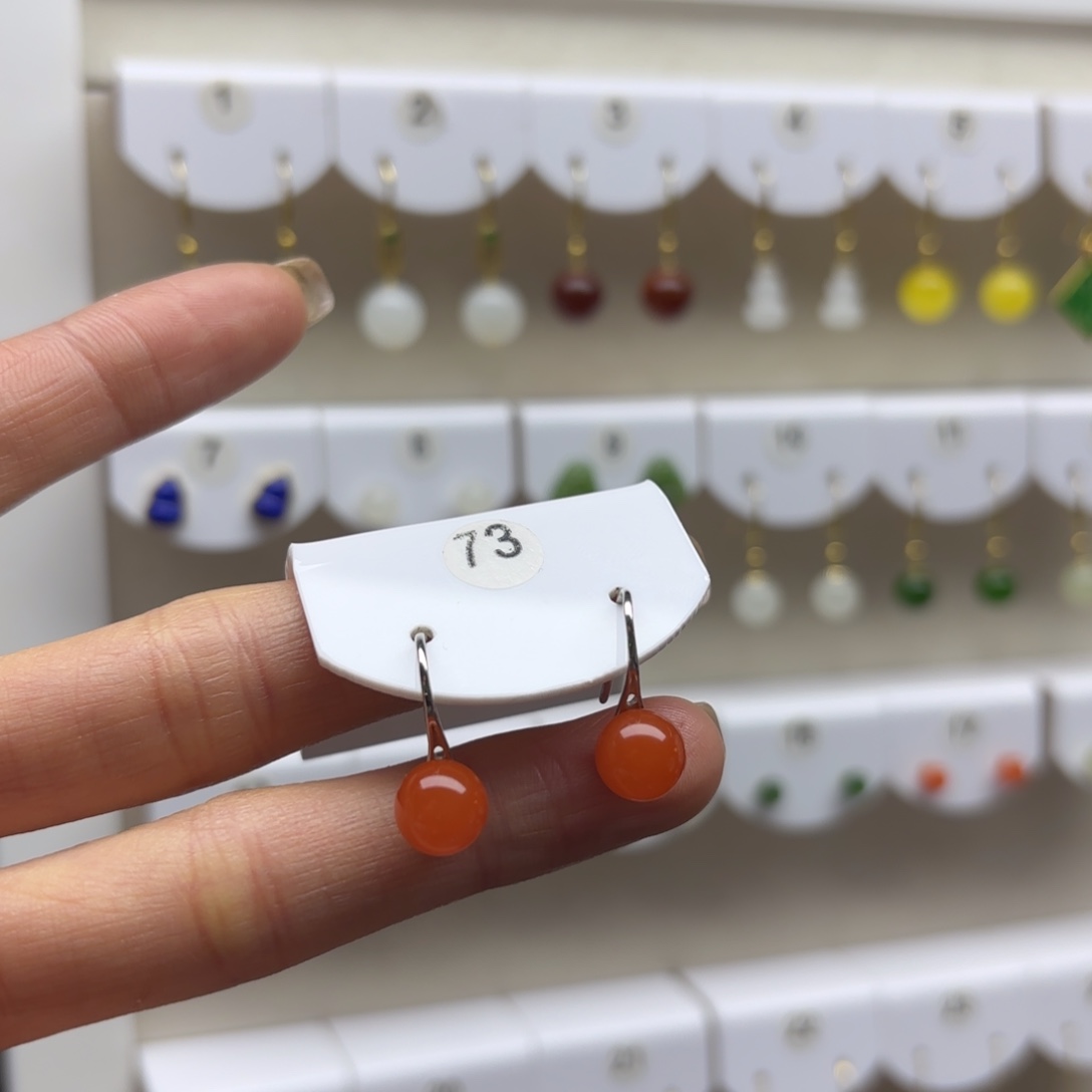 南红玛瑙银S925镶嵌耳饰