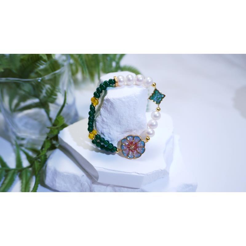 【可清优居-青瑶浮香】青珐翠-古韵国风手工螺钿掐丝手链