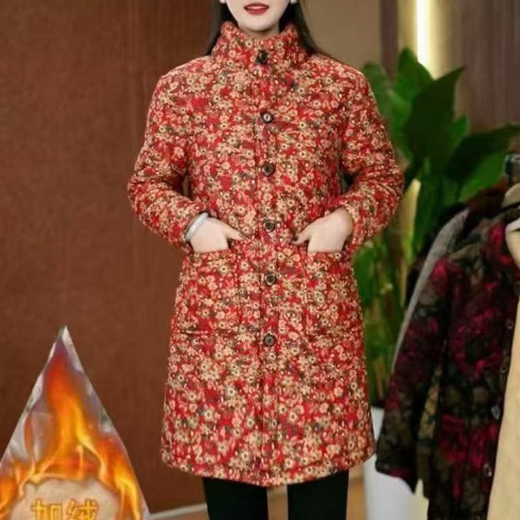 中老年女装妈妈装加绒加厚中长款棉衣冬季棉袄秋冬保暖网红款