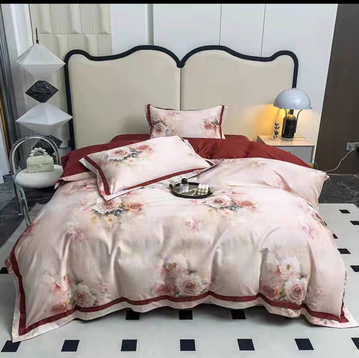 安娜家伊梦红数码印花四件套全棉套件