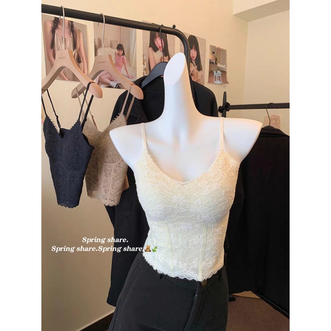 v领蕾丝吊带背心女外穿带胸垫美背文胸一体内搭打底2025秋季