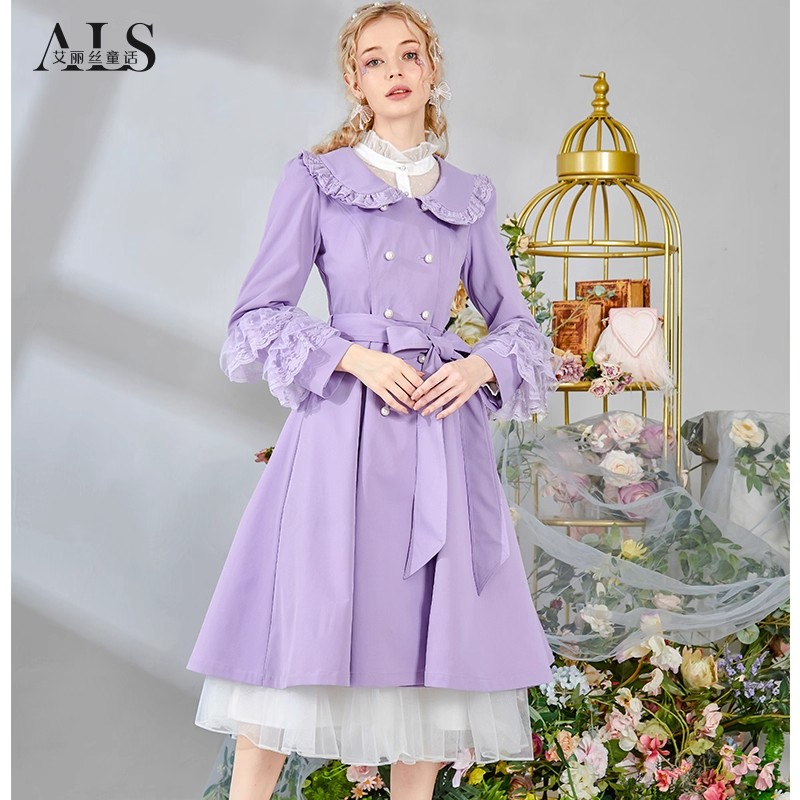 艾丽丝2025冬季新款气质甜美显瘦显高荷叶边娃娃领风衣外套女