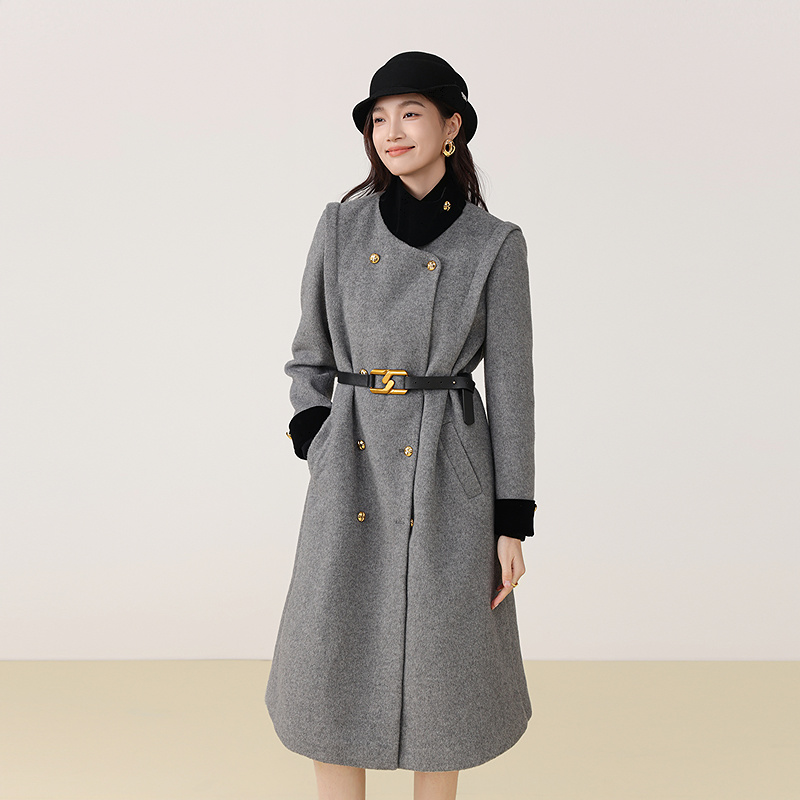 中长款常规毛呢外套立领大衣女装毛呢秋冬时尚RL25148D001 