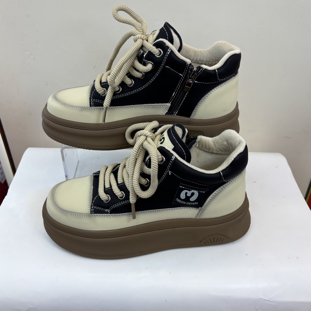 高帮鞋鞋子英伦车缝线保暖ins圆头欧美风冬季加绒N63